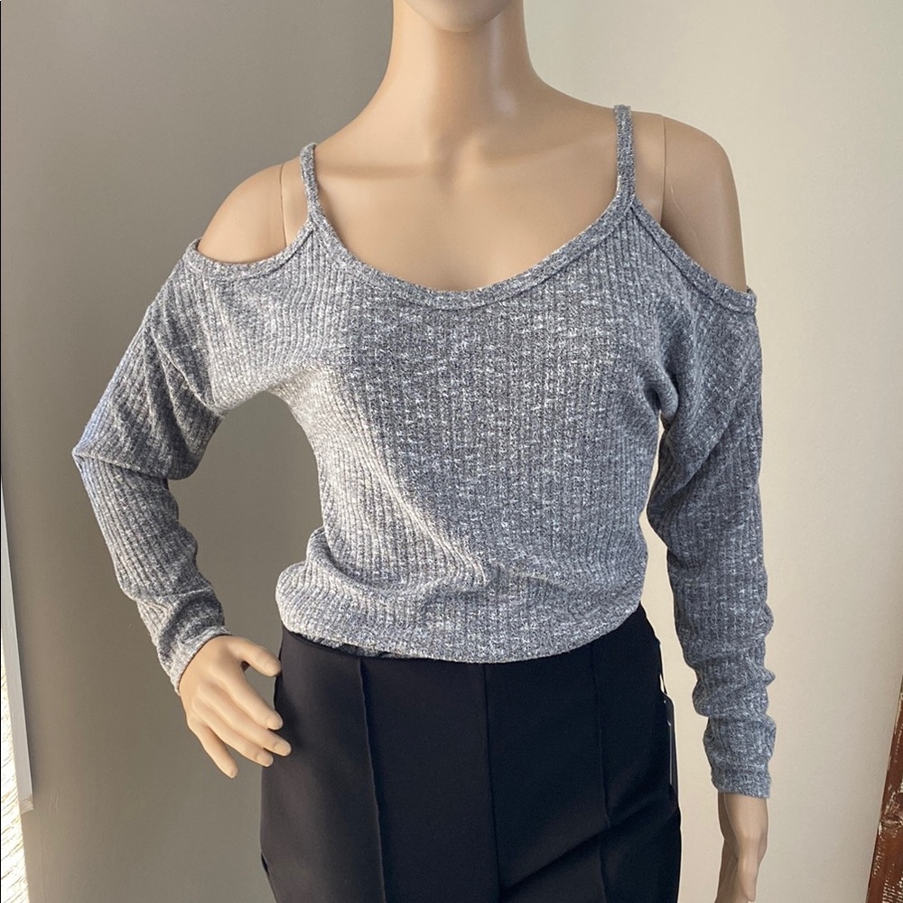 Gray Cold Shoulder Sweater